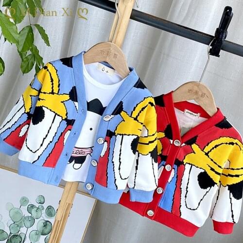 Boys Spring and Autumn Cardigan 2021 New Baby Foreign Style Jacket Childrens Cartoons Knitting Cardigan Clothes Childrens Wear