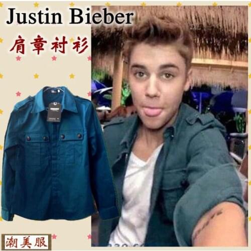 XS-3XL ! 2017 New men clothing Justin Bieber b high quality army green badges shirt plus size stage singer costumes