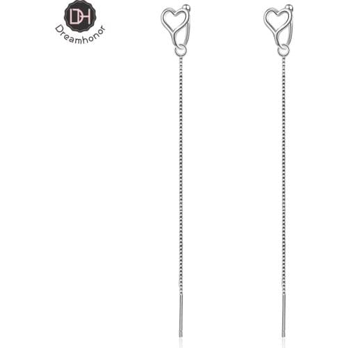 Dreamhonor Long 925 Sterling Silver Love Heart Ear Line Earrings Fashion Female Earrings Jewelry