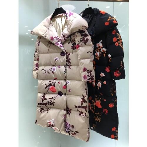 2019 Winter jacket women down jackets womens long down coat flower ornament down outerwear brand coat famous cat show