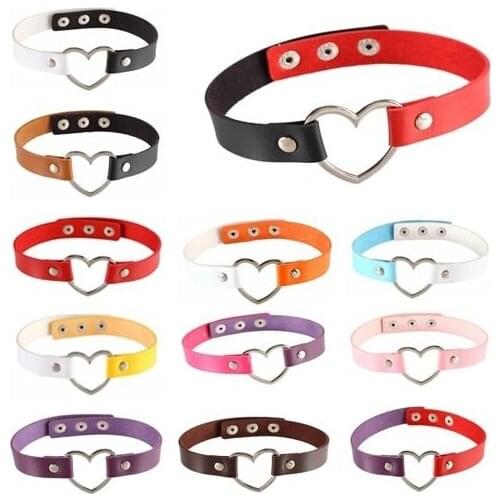 2016 Hot Punk Harajuku Collar Choker Necklace Heart PU Leather Choker Punk Goth 100% Handmade Neck Jewelry