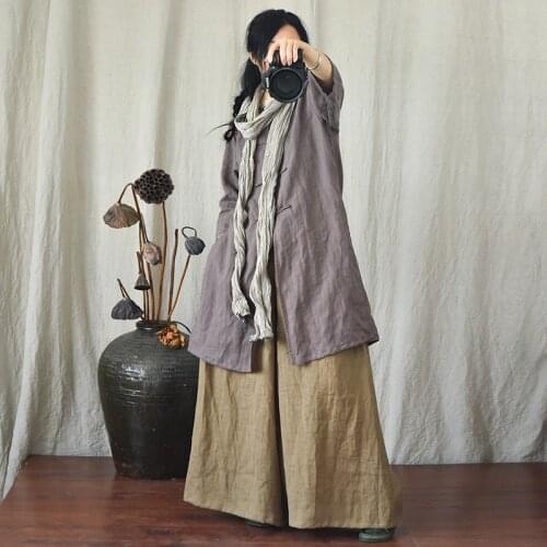 Women Loose Linen Striped Coat Outerwear Ladies Summer Autumn Jacket Female 2021 Loose Flax Coat