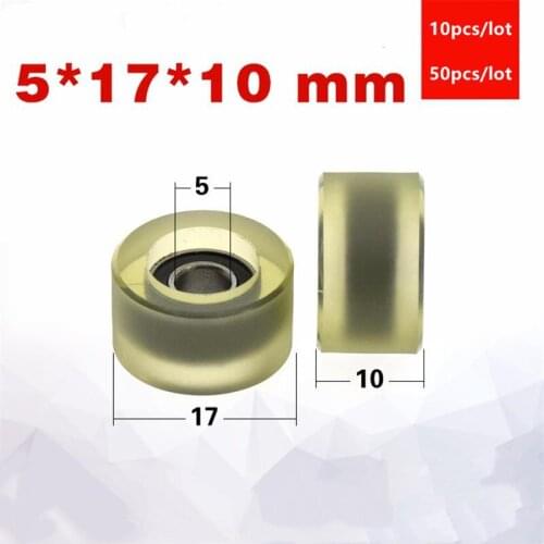 10pcs/50pcs 5*17*10mm Silent guide wheel of conveyor belt polyurethane PU 685RS roller bearing friction pulley 5x17x10