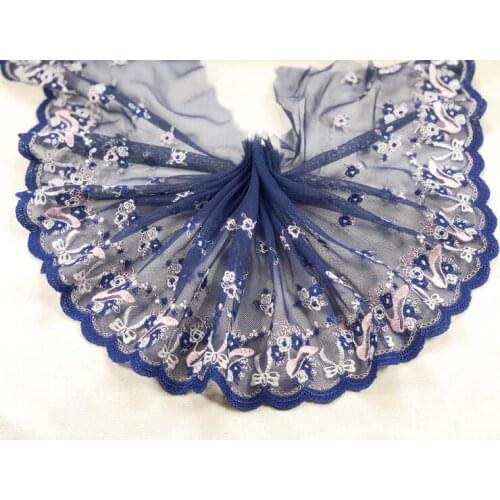2 Meters 19CM Width Deep Blue Color Attractive Lace Trims Mesh for Wedding Veil Embroidered Lace Trims Applique