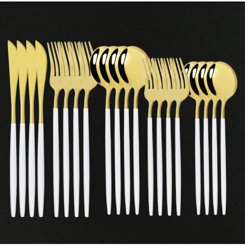 20pcs White Gold Dinnerware Set Stainless Steel Knife Dessert Fork Spoon Cutlery Set Kitchen Tableware Flatware Set Wholesale