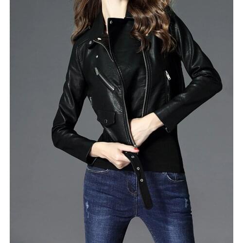 2019 New Leather Jacket Women Short Korean Clothing PU Leather Velvet Pink Black Biker Jacket Plus Size Perfecto Cuir Femme