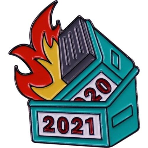 2021 Double Dumpster Fire 2020 Big Trash can burning Funny Meme lapel pin Death Devil Trash Garbage Fires brooch badge
