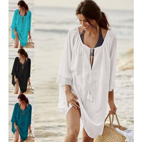 2021 Tunics for Beach Women Swimsuit Cover-ups Woman Swimwear Beach Cover up Beachwear Pareo Mini Dress Saida de Praia
