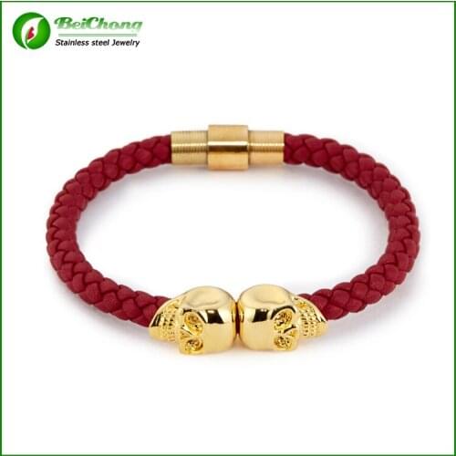 Free shipping Braided Genuine Leather Bracelet North Skull Bracelets Design BC-0007