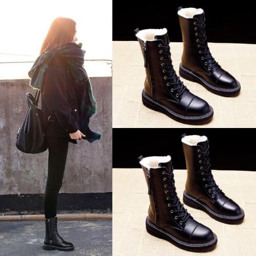 2020 New Fashion Women Cross Strap PU Leather Boots Autumn Winter Ladies Thick Sole Platform Botas