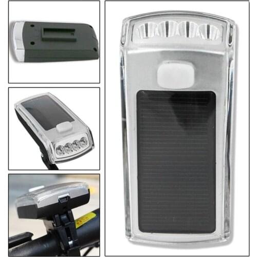 2016 New Bike Bicycle 4 LED Solar Powered USB 2.0 Rechargeable Front Light Headlight High Quality cycling led flashlight F1091