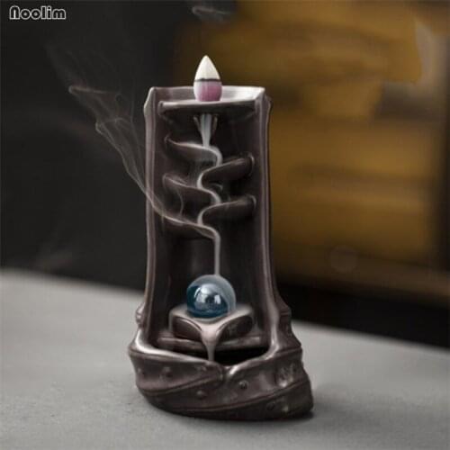 Ceramic Waterfall Backflow Incense Burner Aromatherapy Censer With Crystal Ball Home Decor Zen Ornaments + 20pcs Incense Cones