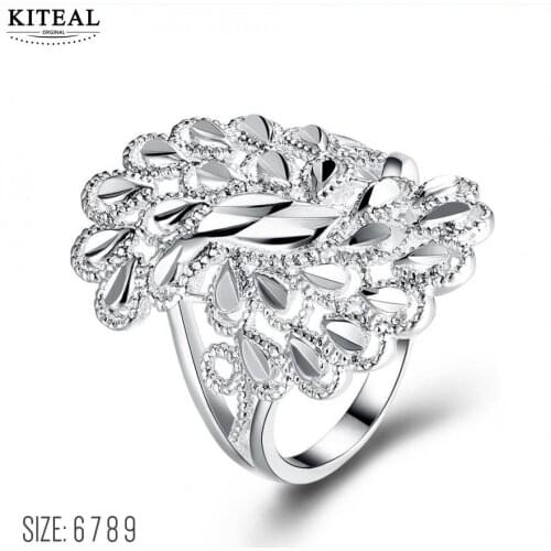 KITEAL 2018 silver color size 6 7 8 9 unisex ring hollow unique feather wing big personality bague Personalized