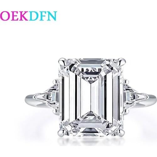 OEKDFN 100% 925 Sterling Silver Rings For Women Emerald Cut Created Moissanite Gemstone Engagement Wedding Ring Fine Jewelry