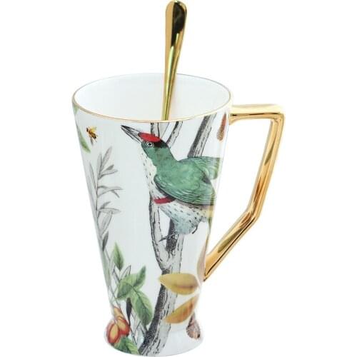 TT Creative Glass Bone China Couples Cups Office Home Large Capacity Breakfast Ceramic Cup with Cover Spoon