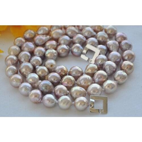 Lavender 13mm round keshi reborn freshater pearl necklace 33inch