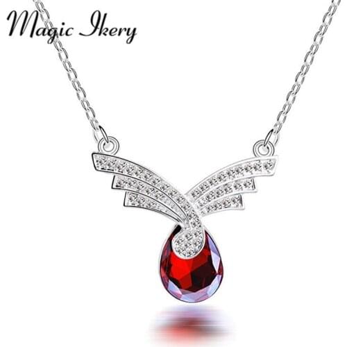 Miss Lady New Angel Wings Necklace Water Drop Crystal Zircon Necklace Pendant For Women Jewelry YT-N4109