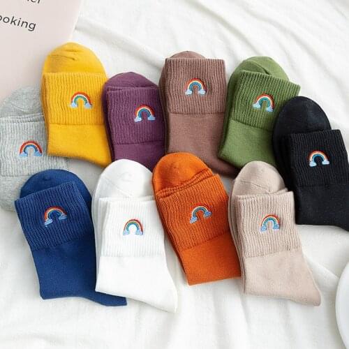Fashion Womens Socks Cotton Rainbow Stripes Christmas Gift Classic Warm Casual Tide Harajuku Funny Cute Pop Korean Socks