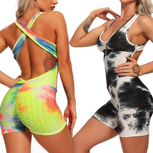 Yoga Set Fitness Women Jumpsuit Sleeveless Tracksuit One Piece Short Pants High Waist Backless Workout Sportswear Gym Leggings