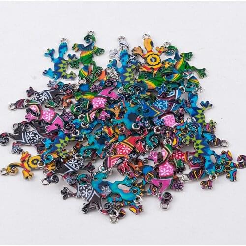 Lots 20pcs Mixed Color Gecko Charms Pendant Jewelry Making DIY Necklace Beads Connectors Festival Halloween Christmas Gift