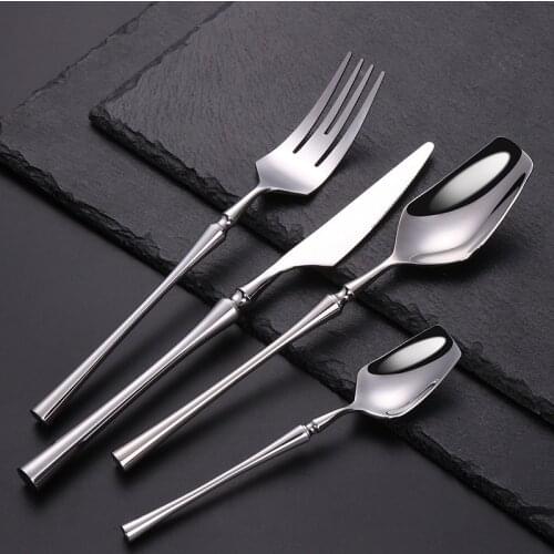 Stylish Dinnerware Set Stainless Steel Knife Fork Spoon Flatware Cutlery Set Bright light Silver Tableware Kitchen Utensils