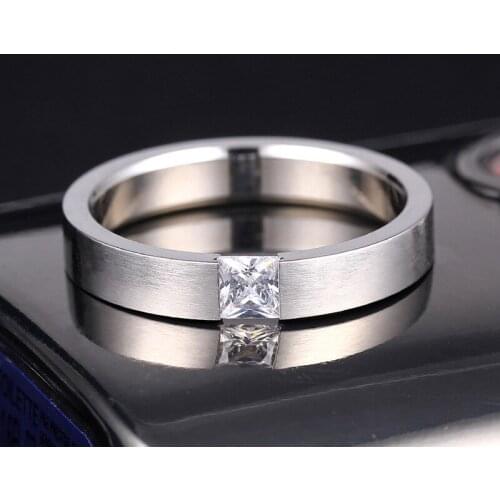 New Fashion Couple Ring 4mm Stainless Steel Solid Zircon Ring for Men and Women Wedding Ring Jewelry Gift for Lover