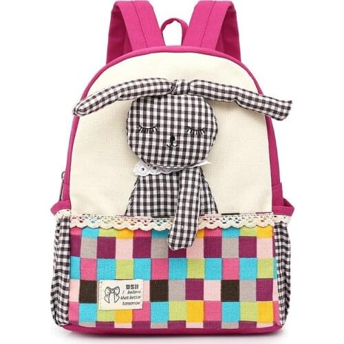 New cute Children school bags Cartoon Rabbit kindergarten baby backpack high quality canvas girls Student shoulder bags