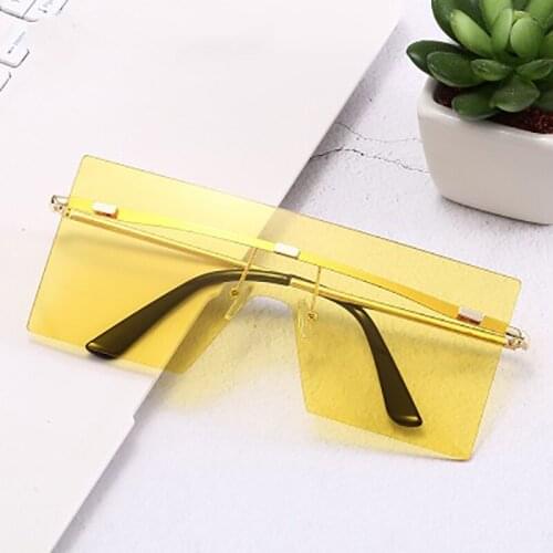 New Fashion Large Rectangle Sunglasses Women Rimless Square Sun Glasses for Women 2020 Summer Style Female UV400 Blue Pink