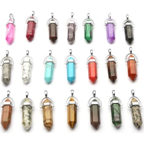 5Pcs/Pack 18x42mm Necklace Pendants Personality Short Sum Warhead Natural Crystal Pendant Clavicle 24 Colors For Your Choice