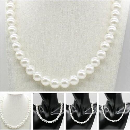 12MM Freshwater White Imitation Pearl Necklace For Women Big Round Pearl Wedding Party Necklace Charm Fashion Jewelry