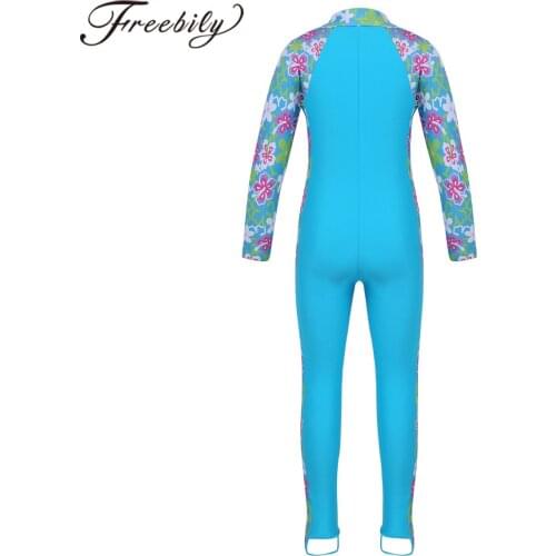 Girls Long Sleeve Swimsuit Kids Rashguard Flower Printed Zipper Up Rashguards Swimwear for Girls Swimsuit Childrens Rash Guard