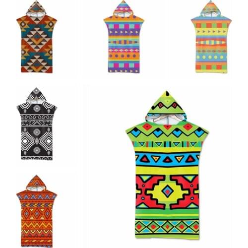 Geometric printed Swimming Pool Beach Towels Microfiber Changing Robe Cloak unisex Bathrobe Hooded Surf Poncho Towel Swimsuit