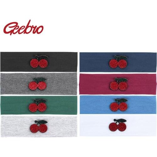 Geebro Newborn Flat Headband Cute Red Cherry Headbands for Girls Children Summer Cotton Plain Stretch Head Band for Baby Turban