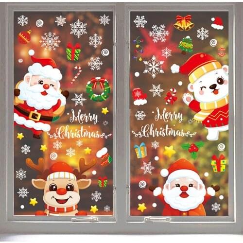 Christmas Wall Stickers Double Side Static Sticker Santa Claus Deer Xmas Tree Window Room Snowflakes New Year Decor Sticker