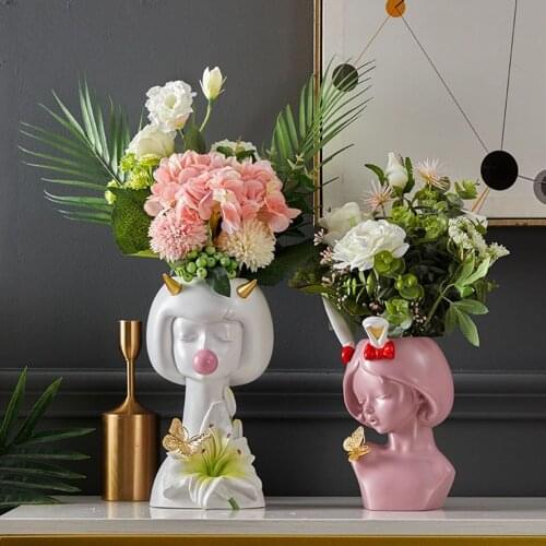 Resin Flower Pot Flowers Holder Planter Succulent Plant Pots Flower Dry Vase Pots Saucers Girls Home Garden Desktop Decor