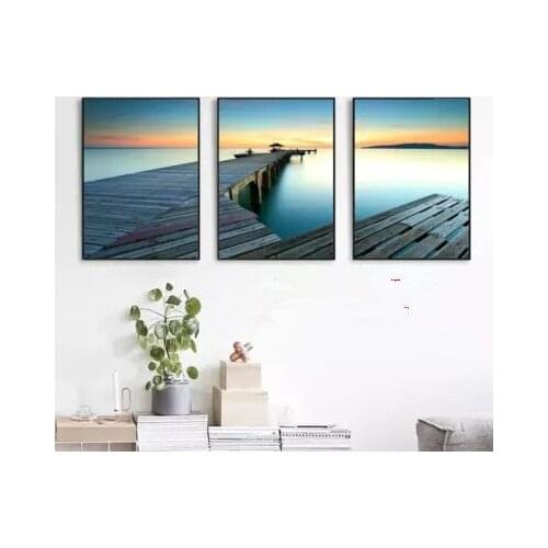 Nordic Modern Minimalist Oil Painting Seascape Lovers Dock Frameless Decoration Living Room Hotel Canvas Painting Wall Art