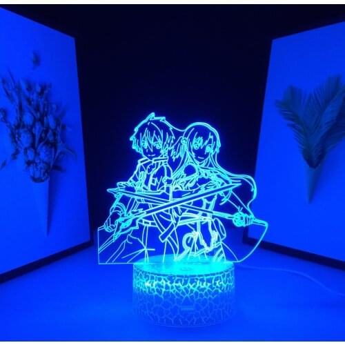 3D LED Night Light Anime Sword Art Online Kirito and Asuna for Birthday Gift Bedroom Decor Nightlight Manga SAO Table Lamp