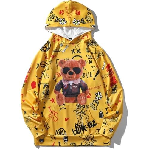Fashion Mens Hip Hop Harajuku Manga Hoodies 2021 Autumn New Digimon Little Bear Graffiti Hooded Sweatshirt Hoodie Anime Clothes