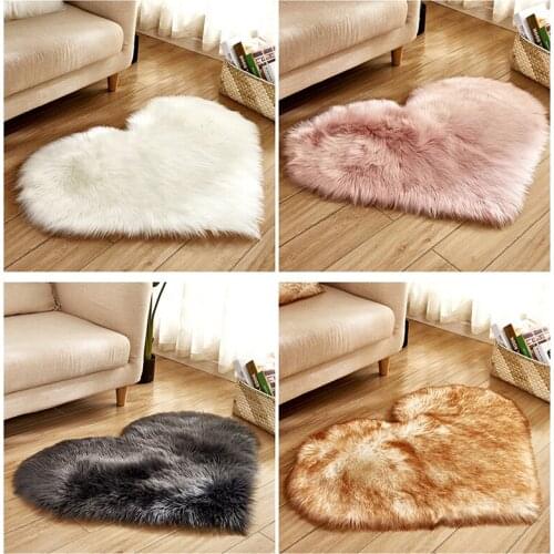Shaggy Carpet Love Heart Fluffy Rugs Anti-Skid Shaggy Area Rug Dining Room Home Bedroom Carpet Floor Mat Artificial Sheepskin