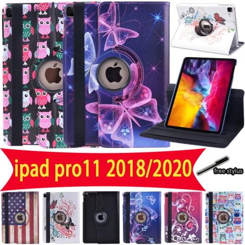 Tablet 360 Rotating Case for Apple Ipad Pro 11 Inch 2020 2018 Leather Stand Cover Case Smart Wake Tablet Case + Free Stylus
