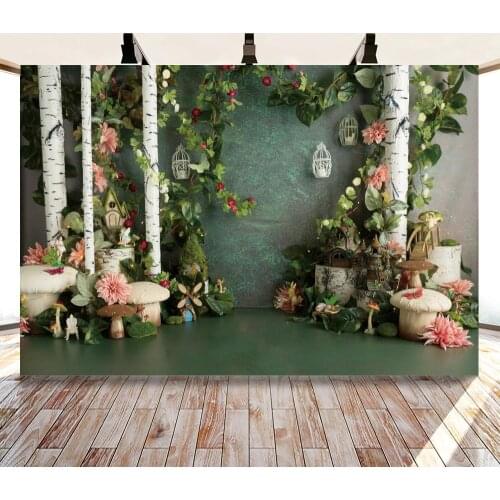 Green Forest Theme Backdrops Baby Artistic Photos Background Decorations for Kids Birthday Party Photography Props