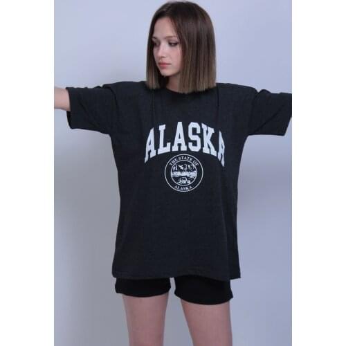 Womens Smoked Alaska Print Oversize Tshirt Casual Fashion Wear Summer Season Products Casual Sports Street Wear