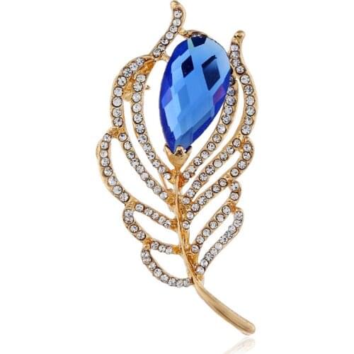 Fashion Female Male Elegant Flash Crystal Feathers Casual Brooch For Women Men Party Wedding Exquisite Gift Coat Accessories