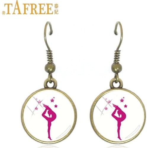TAFREE Charm Irish Dancer Ballet Drop Dangle Earrings Antique Bronze Plated I Love Gymnastics Art Picture Earrings Jewelry GY184