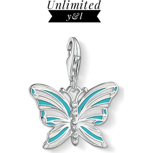 Blue Green Butterfly Charms Pendants Cute 925 Sterling Silver Thomas Style Bracelet Necklace Jewelry Women Men 2019 New Arrivals
