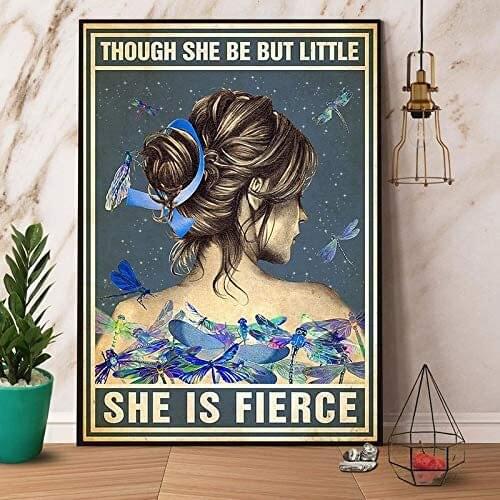 She is A Fierce Dragonfly Tin Sign Poster Retro Street Garage Home Cafe Bar Kitchen Farm Wall Decoration Bathroom Metal Tin Sign