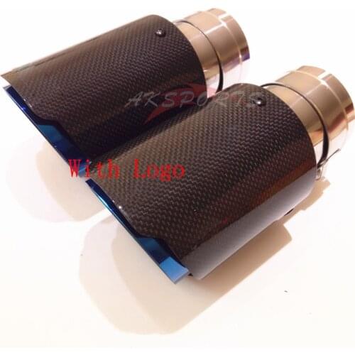 1PC Car Exhaust Tail Pipes Glossy Carbon Muffler Tip Tail End Blue Stainless Steel Straight Flange blue Exhaust Tip With Logo