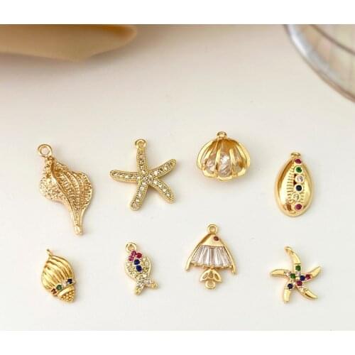 18K gold-clad marine series jewelry material zircon starfish shell conch fish diy bracelet necklace pendant
