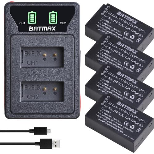 4Pcs High-Capacity EN-EL20 EN EL20 ENEL20 Rechargeable Batteries+USB Dual Charger for NIKON 1 J1 J2 J3 S1 Digital Camera Battery