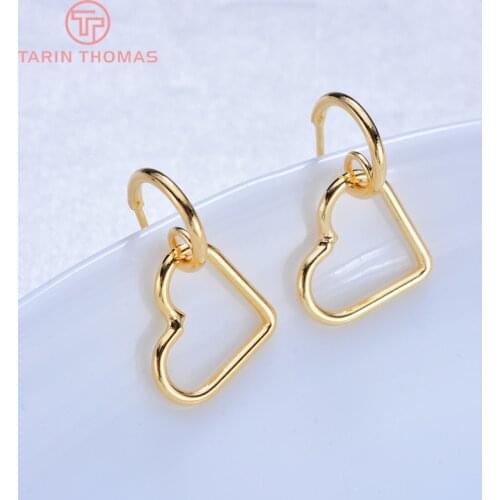 6PCS 12MM 24K Gold Color Plated Heart Stud Earrings High Quality DIY Jewelry Making Findings Accessories